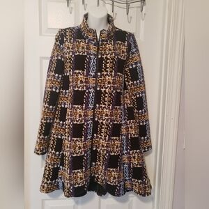 Plaid Long Coat with Purple and Gold Accents Size Small